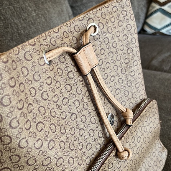 Guess Logo Backpack Tan/Beige/Brown Faux Leather - 12 x 12 x 5 - Picture 7 of 12